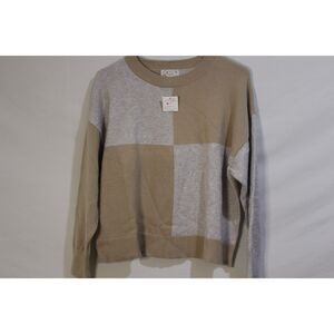 Poof Apparel Colorblock Tan Grey‎ Sweater NWT sz S